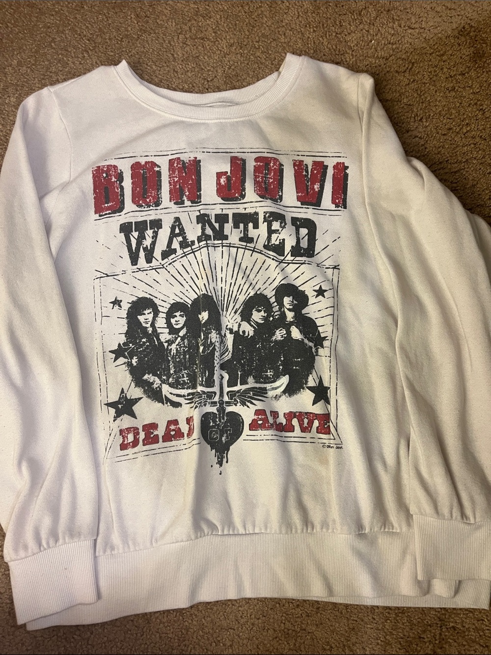 Bon Jovi White Graphic Pullover Sweatshirt - Wanted Design